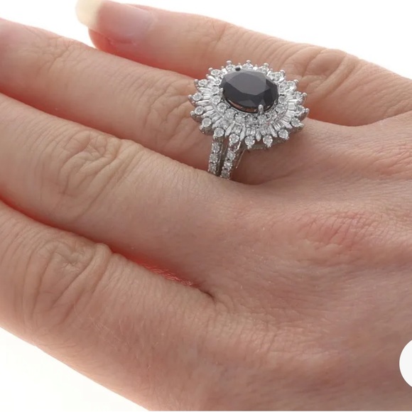 EFFY Statement Ring 14k White Gold, huge Sapphire Nestled in Tons of Diamonds LN - Picture 13 of 14